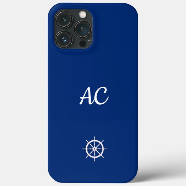 Coques Case-Mate iPhone Navires nautiques Roue Bleu+Blanc (Personnaliser) (Verso)
