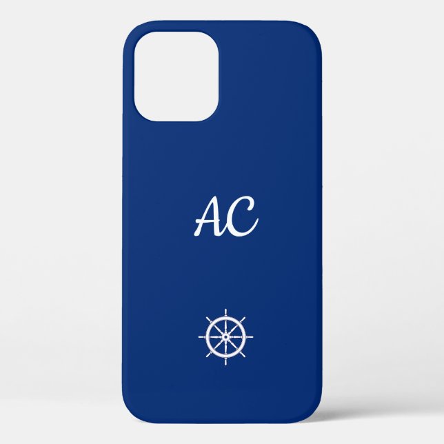Coques Case-Mate iPhone Navires nautiques Roue Bleu+Blanc (Personnaliser) (Verso)