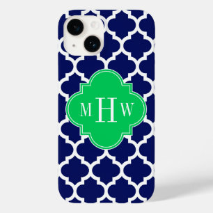 Coque Case-Mate iPhone Navy Blanc Marocain #5 Émeraude 3 Initiale Monogra