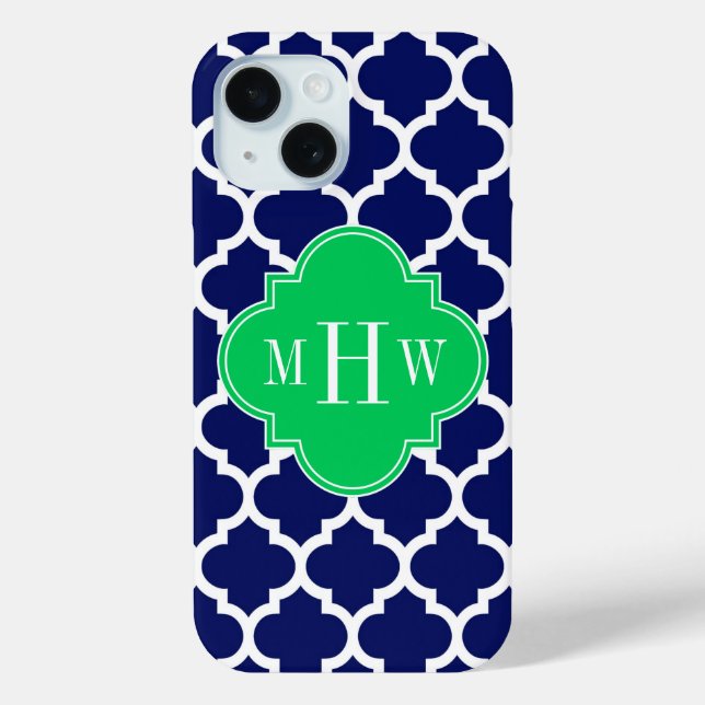 Coques Case-Mate iPhone Navy Blanc Marocain #5 Émeraude 3 Monogramme Initi (Verso)