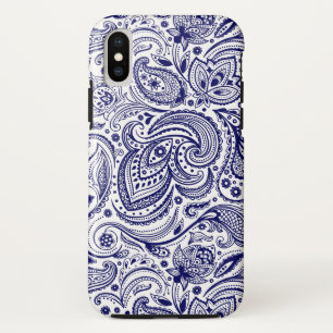 Coques Pour iPhone Navy-Blue et blanc vintage  paisley motif