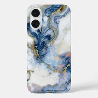 Coque Pour iPhone 16 Navy Blue & Liquid Gold Marble Case | iPhone 16