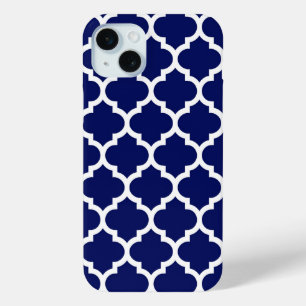 Coque Case-Mate iPhone Navy Blue White Moroccan Quatrefoil Pattern #5