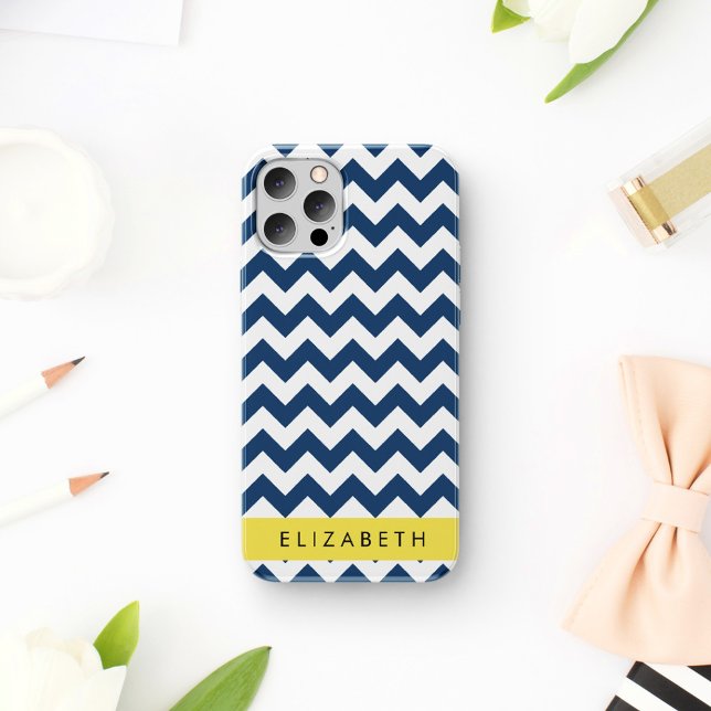 Coques Case-Mate iPhone Navy Blue Zigzag, Navy Blue Chevron, Votre nom (Créateur téléchargé)