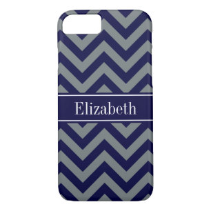 Coque iPhone 7 Navy, Charcoal LG Chevron Navy Blue Name Monogram