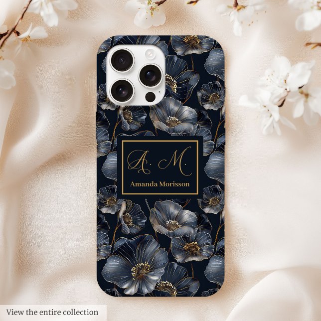 Coques Case-Mate iPhone Navy Gold Floral iPhone Case Chic Quinceañera Gift (Navy Gold Floral iPhone Case Chic Quinceañera Gift)