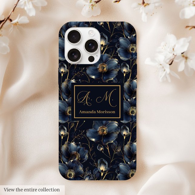Coques Case-Mate iPhone Navy Gold iPhone Case Sweet Sixteen Floral Design (Navy Gold iPhone Case Sweet Sixteen Floral Design)