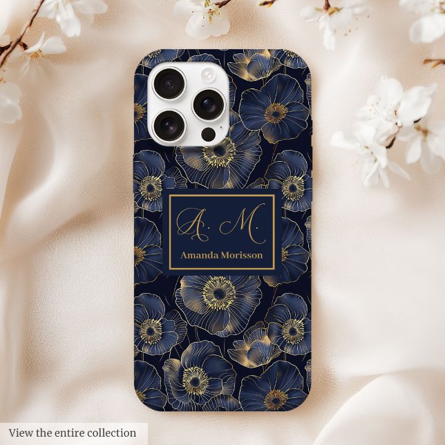 Coques Case-Mate iPhone Navy Gold iPhone Case Trendy Quinceañera Monogram (Navy Gold iPhone Case Trendy Quinceañera Monogram)