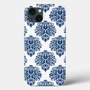 Etui iPhone 13 Navy Grey Elegant Damask