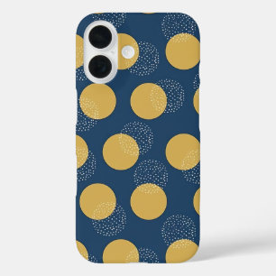 Coque Pour iPhone 16 Navy moderne et pois dorés