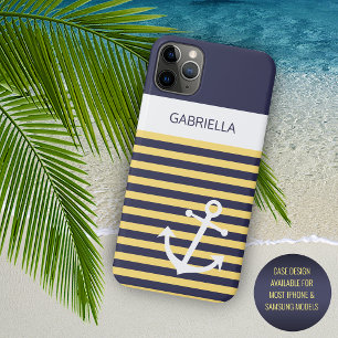 Case-Mate iPhone Case Navy personnalisé bandes bleu foncé blanc jaune