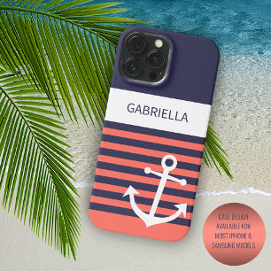 Coque Case-Mate iPhone Navy personnalisé bandes bleu foncé blanc orange