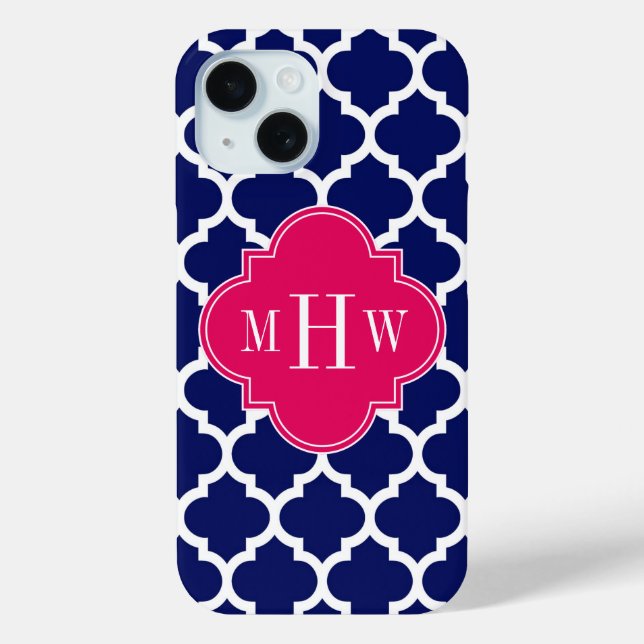 Coques Case-Mate iPhone Navy Wht Marocain #5 Framboise 3 Monogramme Initia (Verso)