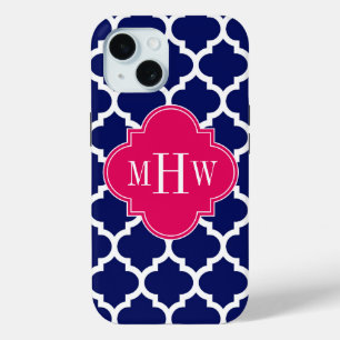 Coque Case-Mate iPhone Navy Wht Marocain #5 Raspberry 3 Initial Monogramm