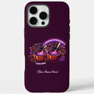 Coque iPhone 16 Pro Max Nébuleuse Café Céleste Chats Mignons Violet