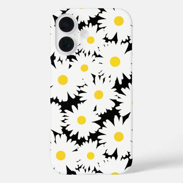 Coques Case-Mate iPhone Négative Space Daisies blanc jaune sur noir (Verso)
