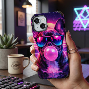 Coque Case-Mate iPhone Néon Bouledogue Français Bubble Gum Synthwave