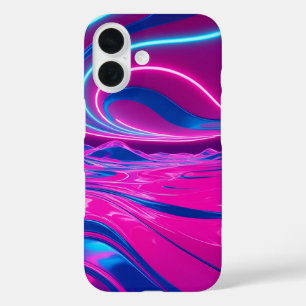 Coque Pour iPhone 16 Neon Dreamwave Electric rose & bleu Abstrait