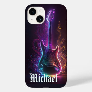 Coque Case-Mate iPhone Neon Electric Guitar Music Nom personnalisé