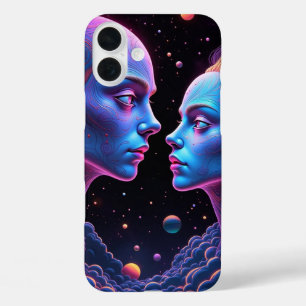 Coque Pour iPhone 16 Plus Neon espace fantôme - bleu et violet halloween eff