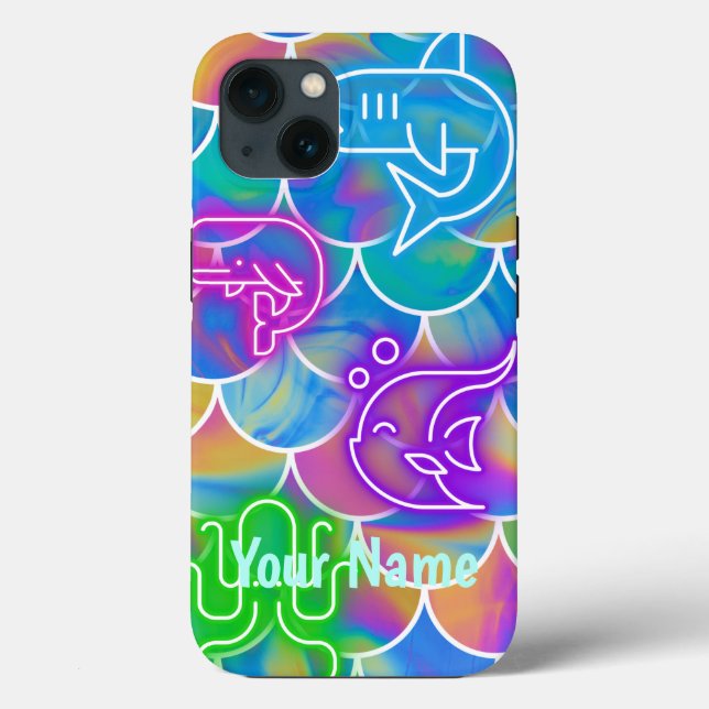 Coques Case-Mate iPhone Neon Fish Retro Indie Kidcore Aesthetic 80s (Verso)