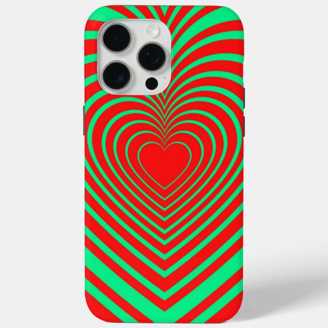 Coques Case-Mate iPhone Neon Green Red Hypnotic Heart Love Motif (Verso)