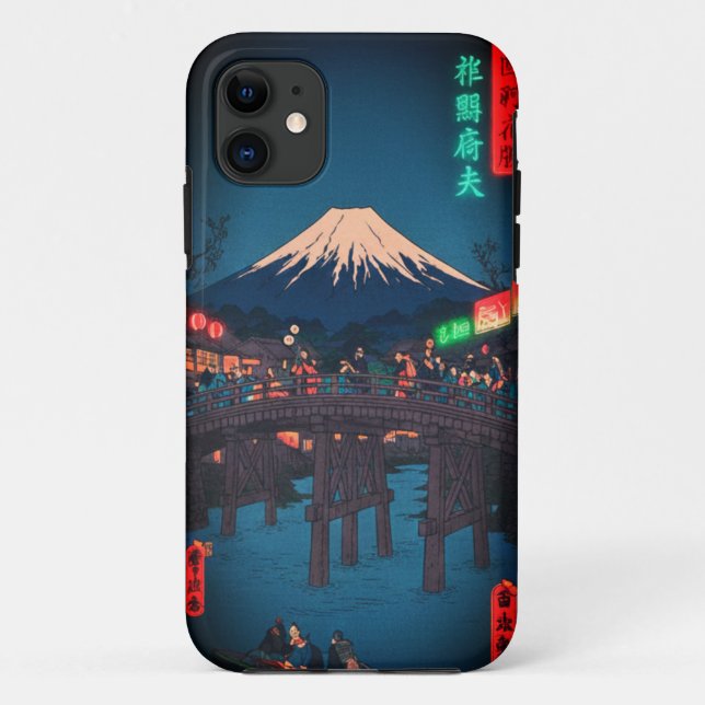 Coques Case-Mate iPhone  Neon Night Edo: Cyberpunk Nihonbashi & Mount Fuji (Dos)