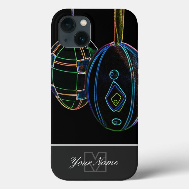 Coques Case-Mate iPhone Neon-Pop-Art Joyeux Oeufs de Pâques avec Monogramm (Verso)