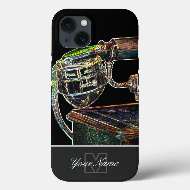 Coques Case-Mate iPhone Neon-Pop-Art vieux téléphone rétro avec Monogram!  (Verso)
