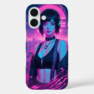 Coque Pour iPhone 16 Neon Retro Cyber Punk Rock Girl Poster