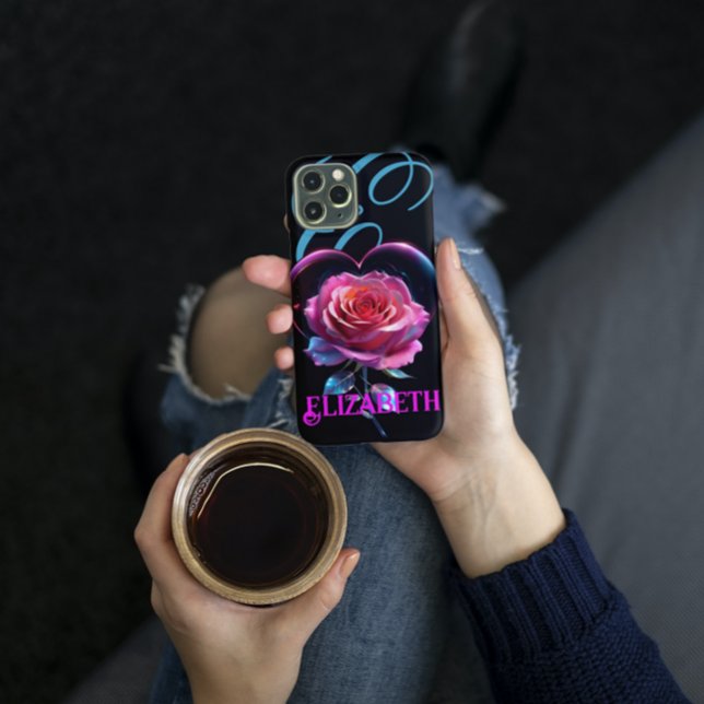 Coques Case-Mate iPhone Neon Rose Cosmic Personnalisé Ajouter Votre Nom (Créateur téléchargé)