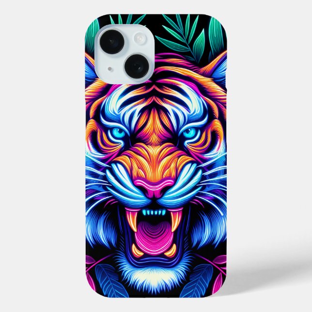 Coques Case-Mate iPhone Neon Tiger et feuilles de la jungle (Verso)