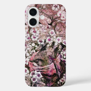 COQUE POUR iPhone 16 NEST D'OISEAU, ARBRE AVEC FLEURS DE PRINTEMPS ROSE