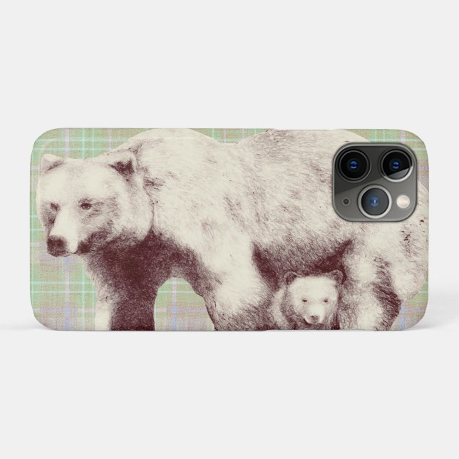 Coques Case-Mate iPhone  Neutral Sage Plaid Bear (Dos (Horizontal))