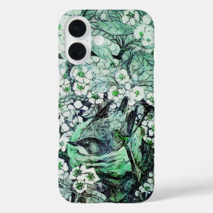 COQUE POUR iPhone 16 NID D'OISEAU, ARBRE FLEURS DE PRINTEMPS VERT BLANC