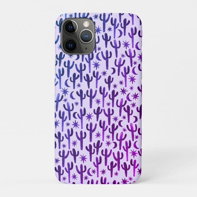 Coques Case-Mate iPhone Night Desert Fun Cactus Motif Purple Aquarelle (Dos)
