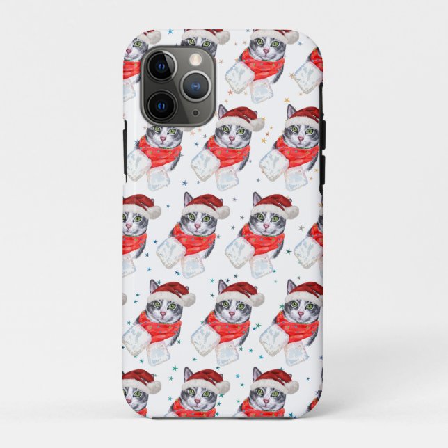 Coques Case-Mate iPhone Noël avec un chat tigré gris et blanc drôle (Dos)