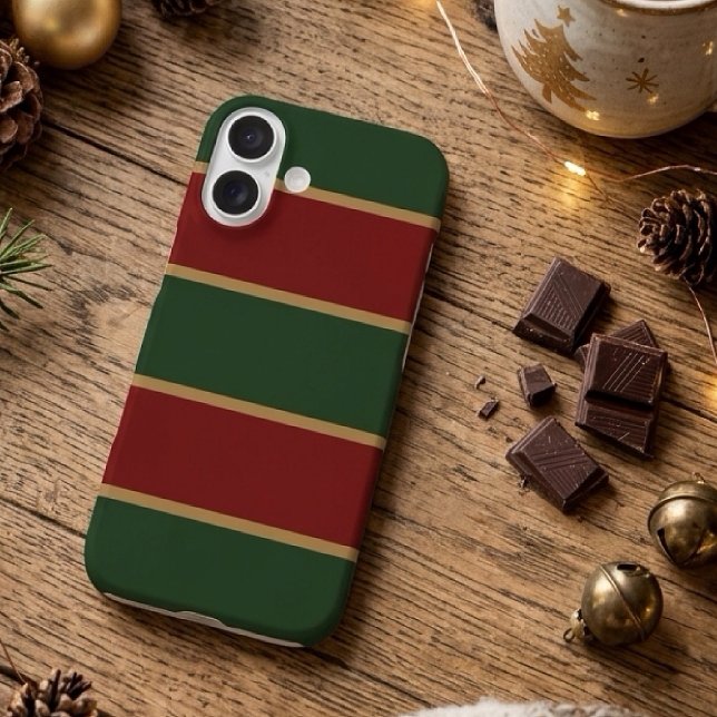Coques Case-Mate iPhone Noël Classique Vert Et Rouge Avec Garniture Dorée (Créateur téléchargé)