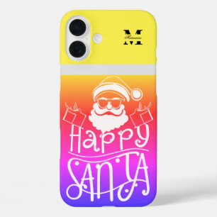 Coque Pour iPhone 16 Plus Noël coloré nom personnalisé et initiale