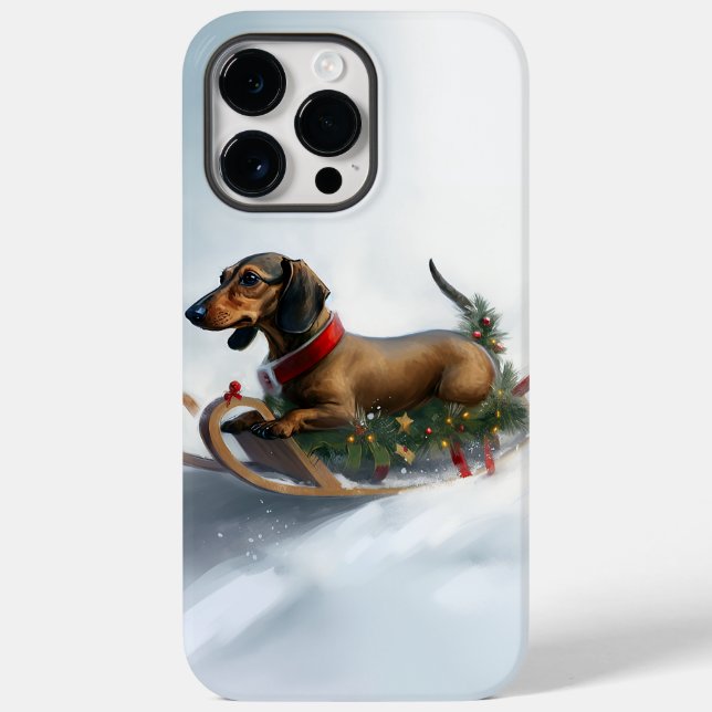 Coques Case-Mate iPhone Noël Dachshund neige hiver (Verso)