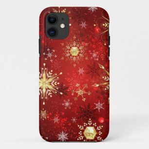 Case-Mate iPhone Case Noël Golden Snowflakes sur Arrière - plan rouge