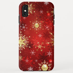 Case-Mate iPhone Case Noël Golden Snowflakes sur Arrière - plan rouge