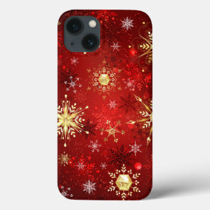 Case-Mate iPhone Case Noël Golden Snowflakes sur Arrière - plan rouge