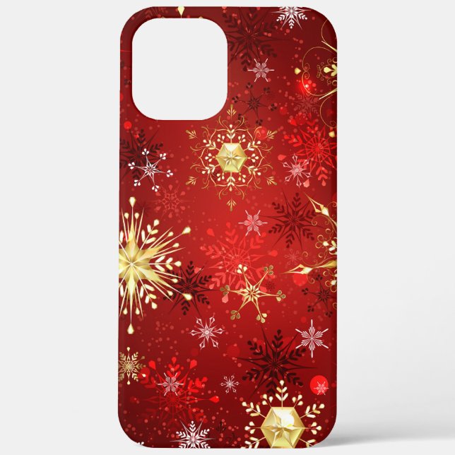 Coques Case-Mate iPhone Noël Golden Snowflakes sur Arrière - plan rouge (Verso)