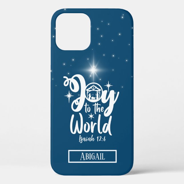 Coques Case-Mate iPhone Noël Nativité Joie au monde Bleu & Blanc (Verso)