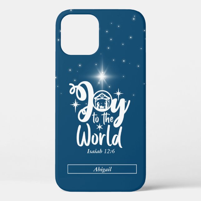 Coques Case-Mate iPhone Noël Nativité Joie au monde Bleu & Blanc (Verso)