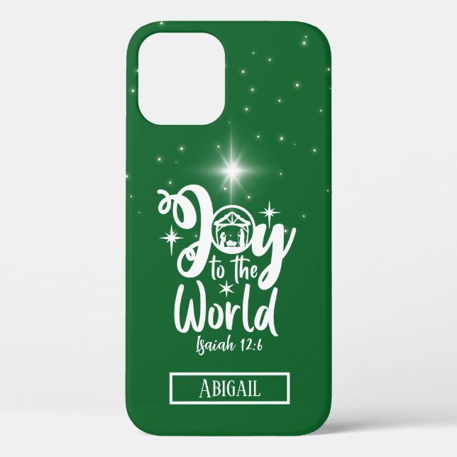 Coques Case-Mate iPhone Noël Nativité Joie au monde Vert & Blanc (Verso)