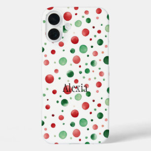 Coque Pour iPhone 16 Plus Noël points rouges blancs verts