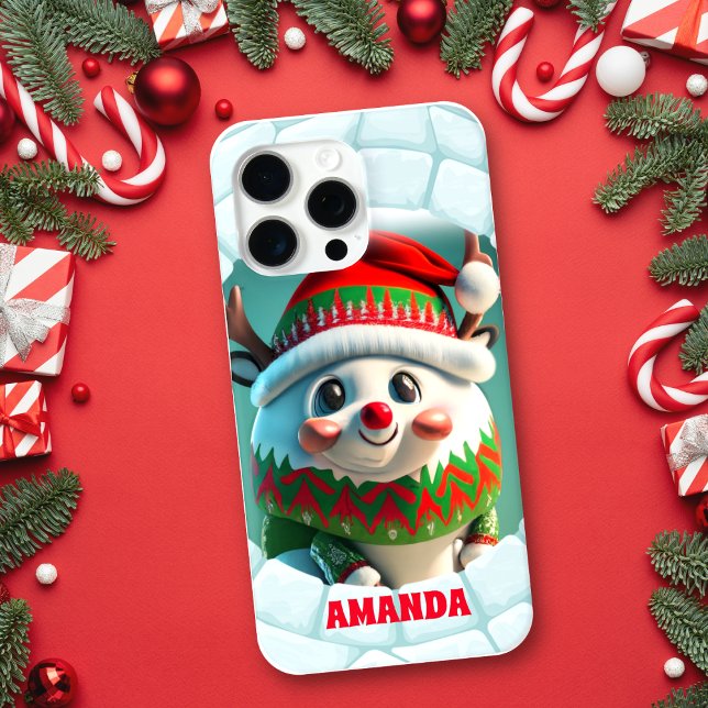 Coques Case-Mate iPhone Noël Reindeer 3D Nom personnalisé (Créateur téléchargé)