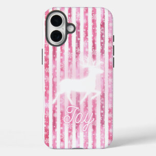 Coque Pour iPhone 16 Plus Noël rose et blanc Joie Reindeer